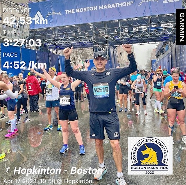 Georgia Personal Training client Alex Rojo completing the 2023 Boston Marathon. Health & Fitness
